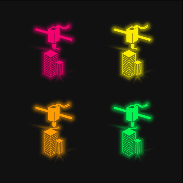 3d Printer Printen van vier kleuren gloeiende neon vector pictogram - Vector, afbeelding