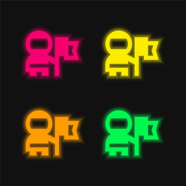 Astronaut vier Farben leuchtenden Neon-Vektor-Symbol - Vektor, Bild