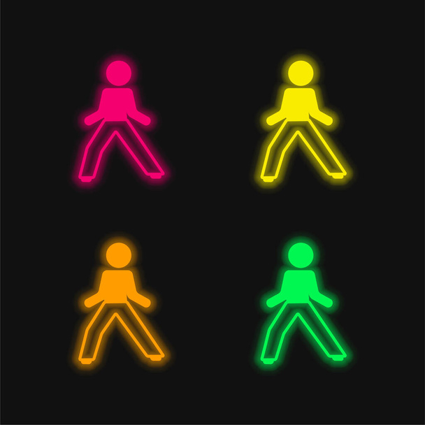 Boy In Defense Pozice čtyři barvy zářící neonový vektor ikona - Vektor, obrázek