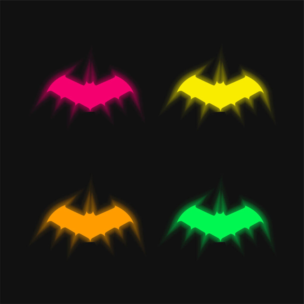 Bat In Medium Size Variant Silhouette four color glowing neon vector icon - Vector, Image