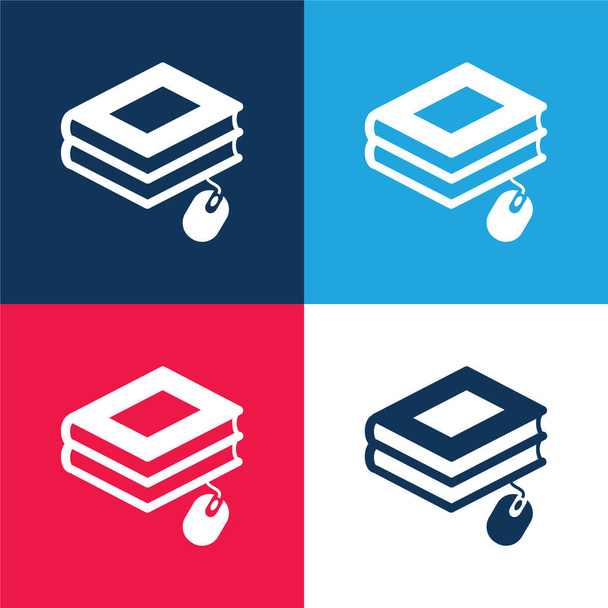 Books With Mouse blue and red four color minimal icon set - Vector, Image