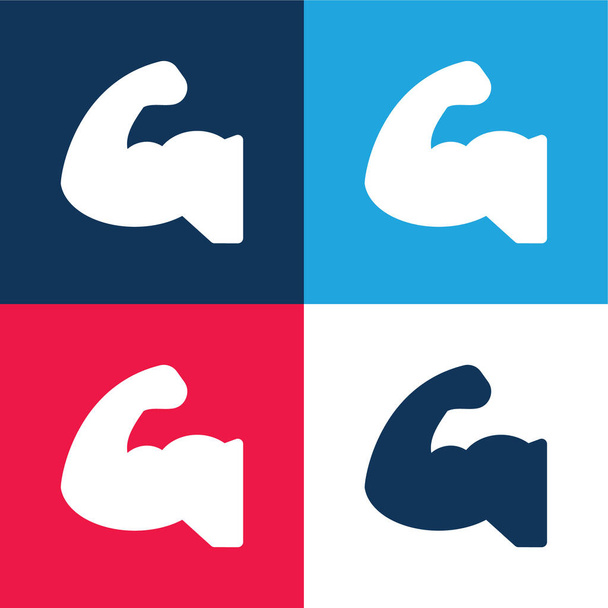 Biceps azul y rojo conjunto de iconos mínimo de cuatro colores - Vector, Imagen