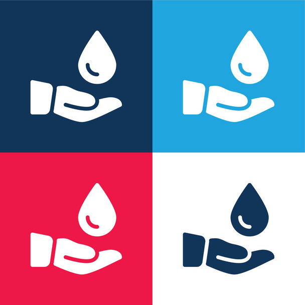 Donación de sangre azul y rojo conjunto de iconos mínimo de cuatro colores - Vector, Imagen