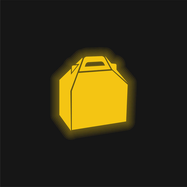 Box Of Food Package yellow glowing neon icon - Vector, Image