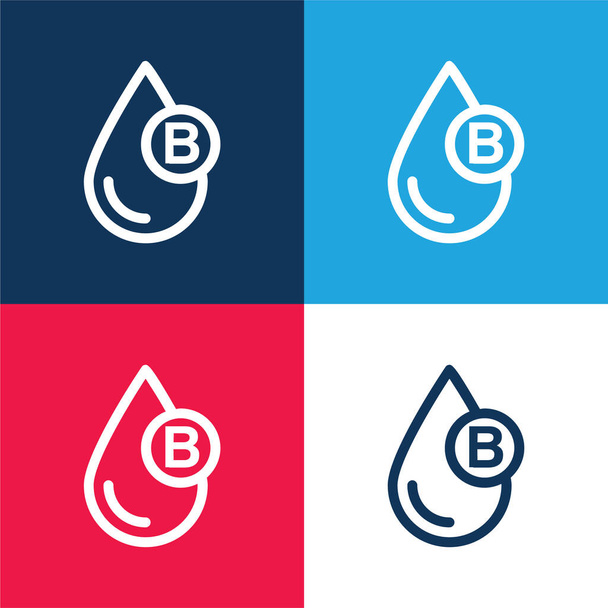 Krevní skupina B modrá a červená čtyři barvy minimální ikona nastavena - Vektor, obrázek