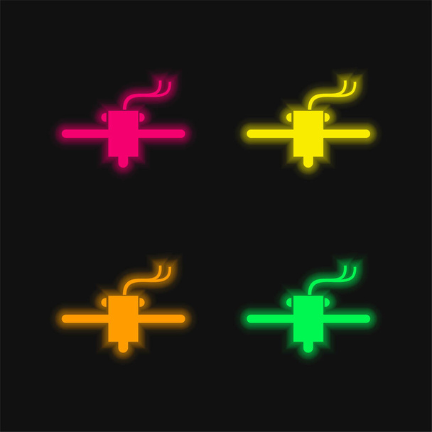 3d Printer Tool vier kleuren gloeiende neon vector pictogram - Vector, afbeelding