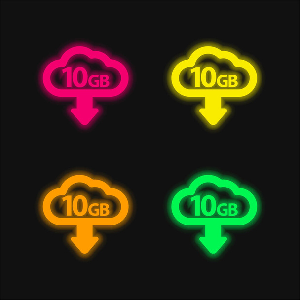 10 Gb Download four color glowing neon vector icon - Vector, Image