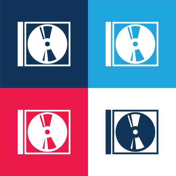Audio Disc With Case blue and red four color minimal icon set - Vector, Image