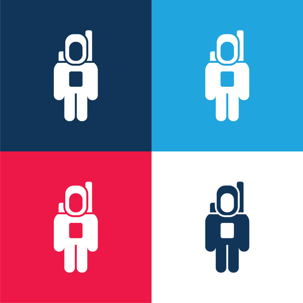 Astronauta niebieski i czerwony zestaw czterech kolorów minimalny zestaw ikon - Wektor, obraz