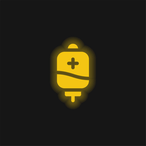 Blood Bag yellow glowing neon icon - Vector, Image