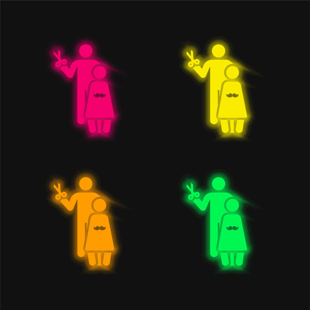 Fryzjer cztery kolor świecący neon wektor ikona - Wektor, obraz