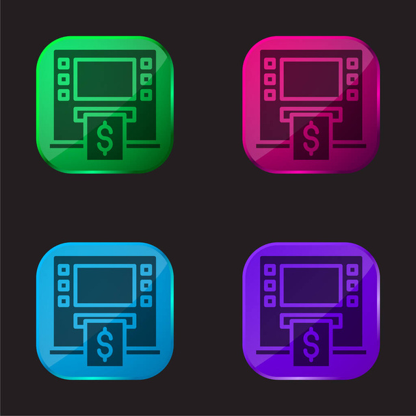 Atm four color glass button icon - Vector, Image