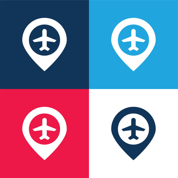 Aeropuerto azul y rojo de cuatro colores mínimo icono conjunto - Vector, Imagen