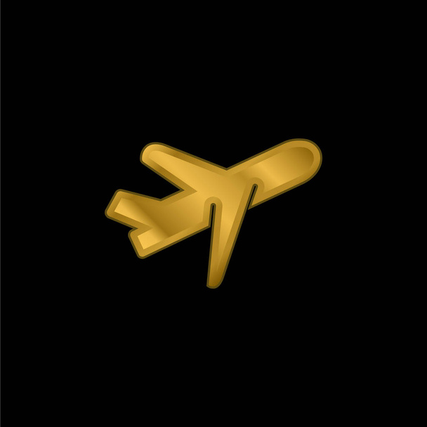 Vliegtuig vergulde metalen icoon of logo vector - Vector, afbeelding