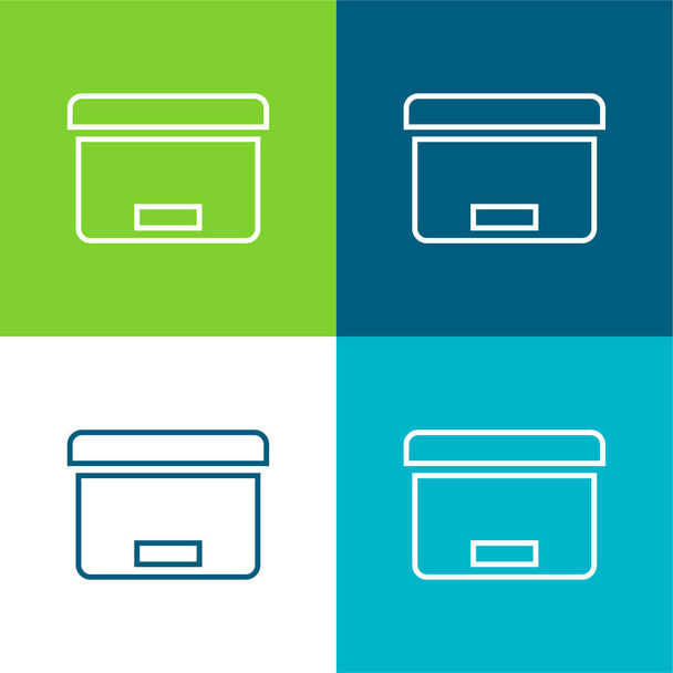 Box Tool per Ufficio Organizzazione piatto quattro colori set di icone minime - Vettoriali, immagini