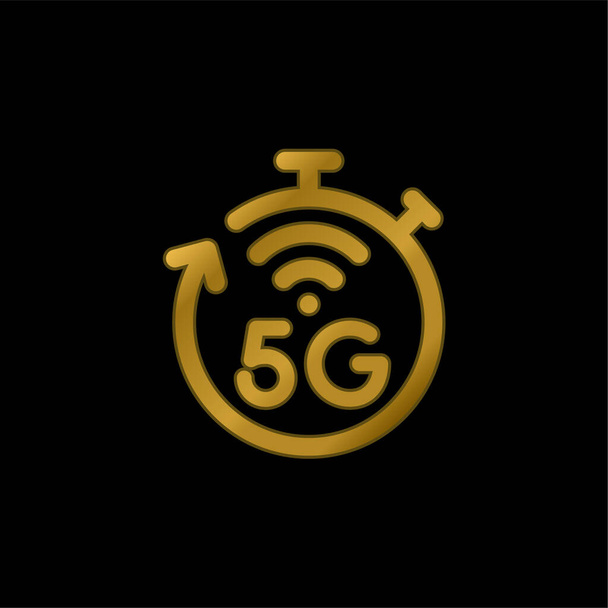 5g gold plated metalic icon or logo vector - Vector, Image