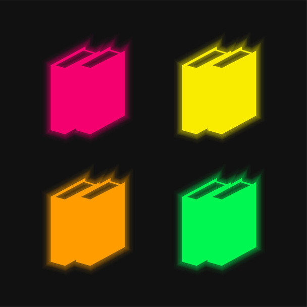Βιβλία τεσσάρων χρωμάτων λαμπερό εικονίδιο διάνυσμα νέον - Διάνυσμα, εικόνα