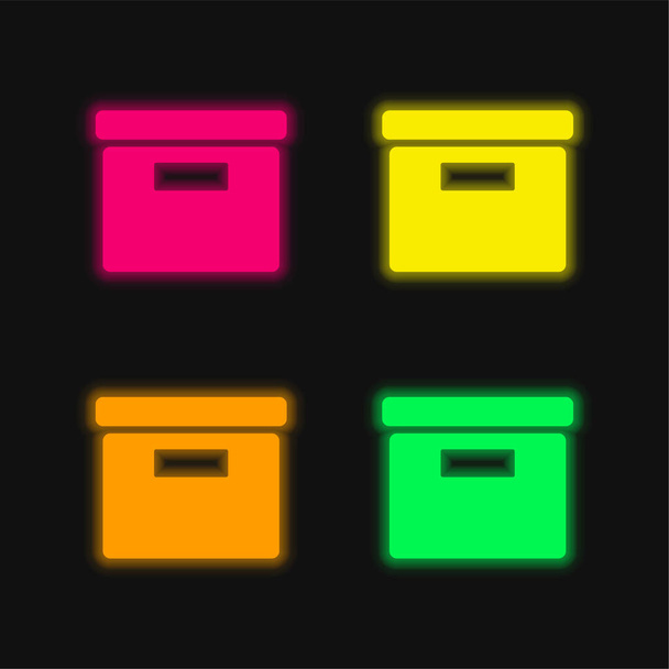 Laatikko sivulta View neljä väriä hehkuva neon vektori kuvake - Vektori, kuva