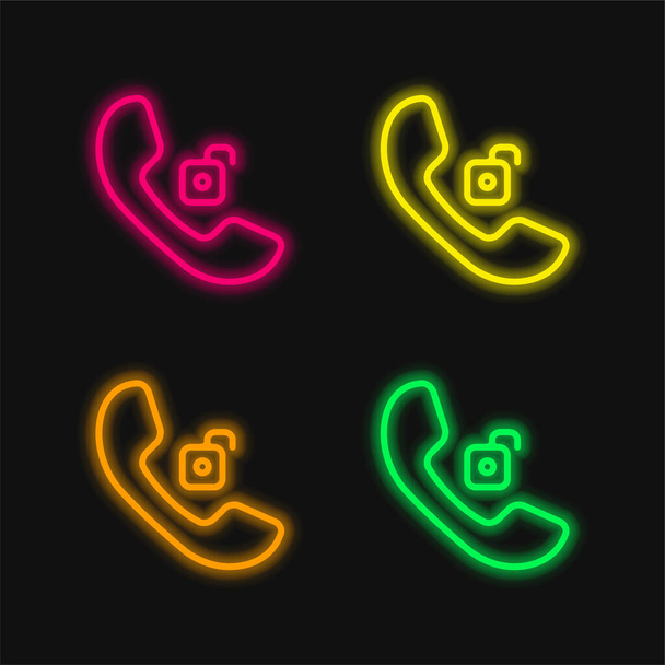 オーラル電話ロックを解除4色の輝くネオンベクトルアイコン - ベクター画像