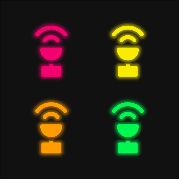 Antena de cuatro colores brillante icono de vectores de neón - Vector, Imagen