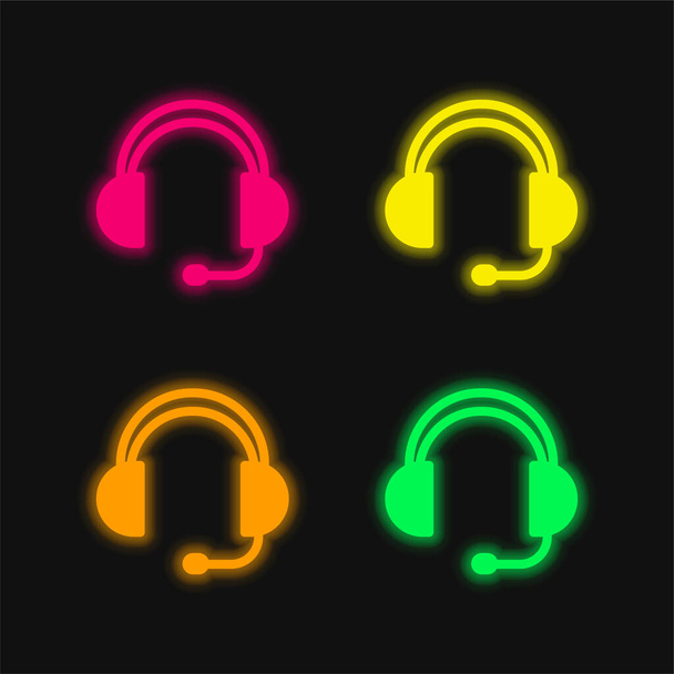 Aeroporto Headphones quatro cores brilhante neon vetor ícone - Vetor, Imagem