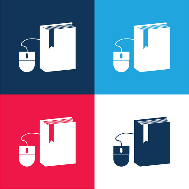Book And Mouse blue and red four color minimal icon set - Vector, Image