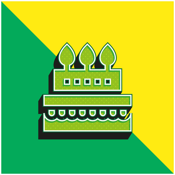 Bolo de aniversário Verde e amarelo moderno logotipo vetor 3d ícone - Vetor, Imagem