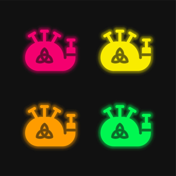 Bagpipe cuatro color brillante icono de vectores de neón - Vector, Imagen
