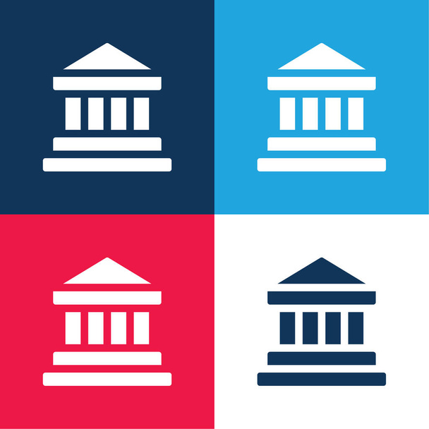 Banco azul y rojo de cuatro colores mínimo icono conjunto - Vector, Imagen