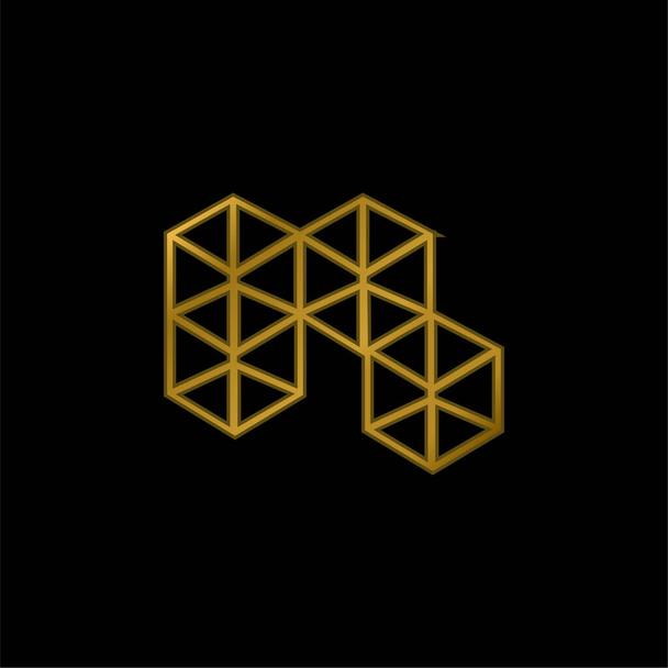 3d Cubes gold plated metalic icon or logo vector - Vector, Image