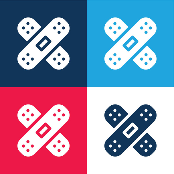 Band Aid azul y rojo conjunto de iconos mínimo de cuatro colores - Vector, imagen