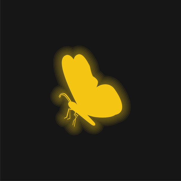 Forma de borboleta preta de vista lateral ícone de néon brilhante amarelo - Vetor, Imagem
