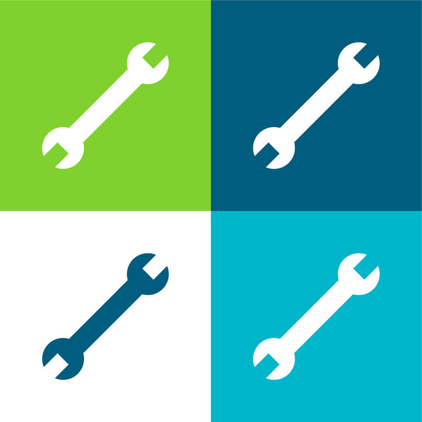 Regulowany klucz płaski zestaw czterech kolorów minimalny zestaw ikon - Wektor, obraz