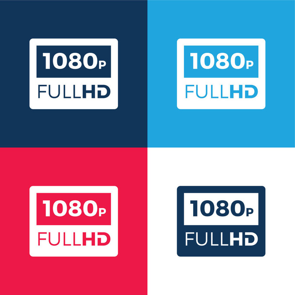 1080p πλήρες HD μπλε και κόκκινο σύνολο τεσσάρων χρωμάτων minimal εικονίδιο - Διάνυσμα, εικόνα
