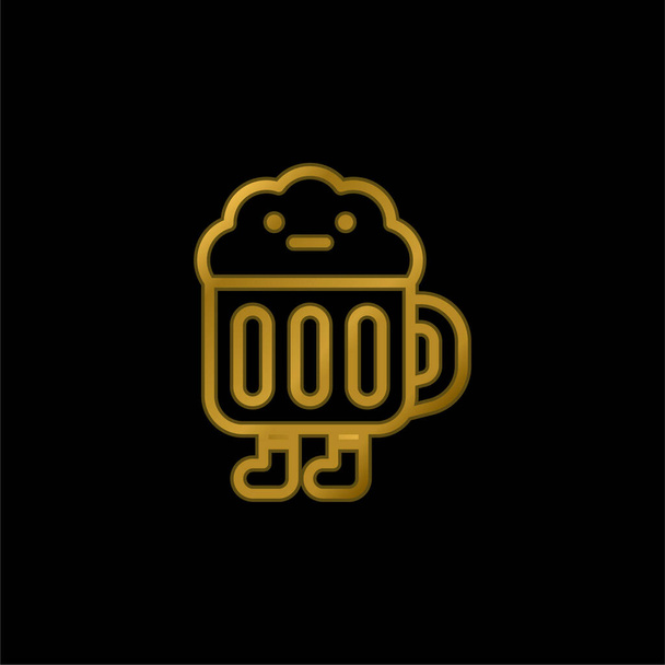 Taza de cerveza chapado en oro icono metálico o logo vector - Vector, imagen