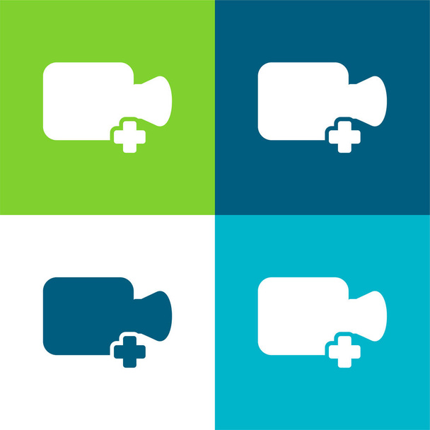 Add Video Flat four color minimal icon set - Vector, Image