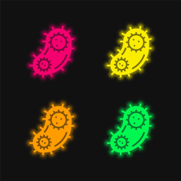 Bakteri dört renk parlayan neon vektör simgesi - Vektör, Görsel