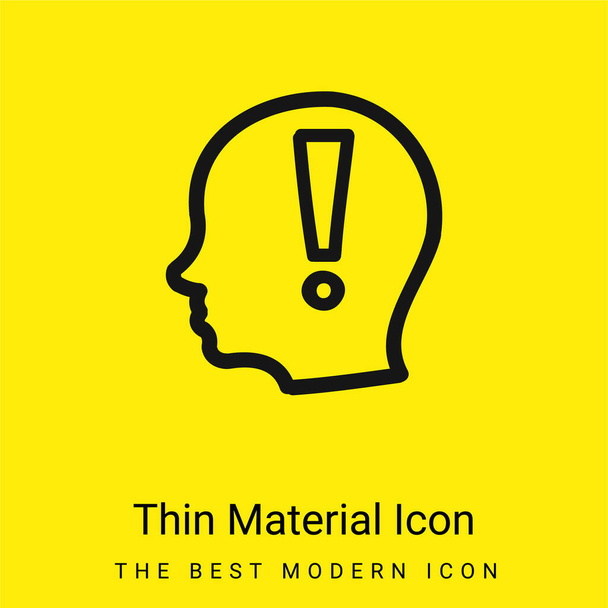 Achtung Handgezeichnetes Symbol eines Ausrufezeichens im Inneren eines kahlen Kopfes Von der Seite gesehen minimal leuchtend gelbes Materialsymbol - Vektor, Bild
