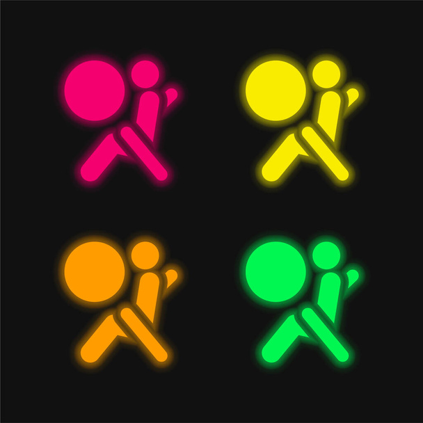 Airbag four color glowing neon vector icon - Vector, Image