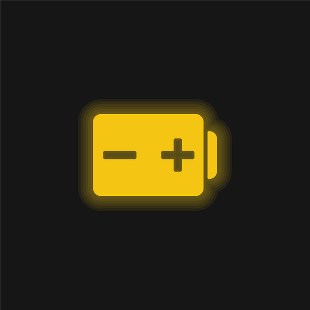 Batería con postes positivos y negativos Signos amarillo brillante icono de neón - Vector, Imagen