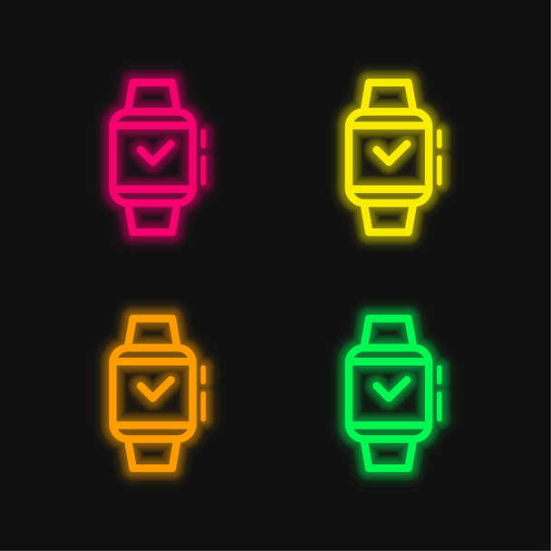 Apple Watch vier kleuren gloeiende neon vector pictogram - Vector, afbeelding