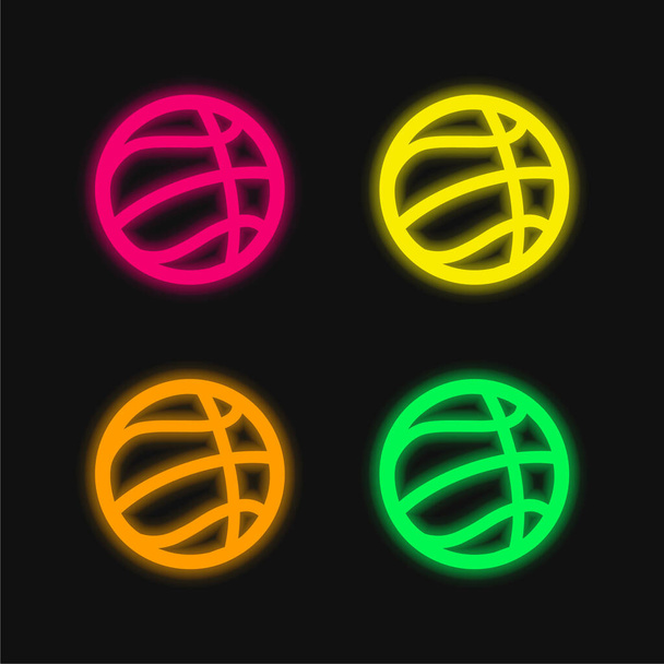 Pallacanestro palla quattro colori incandescente icona al neon vettore - Vettoriali, immagini