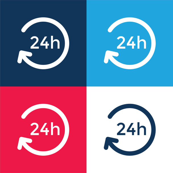 24 óra kék és piros négy szín minimális ikon készlet - Vektor, kép