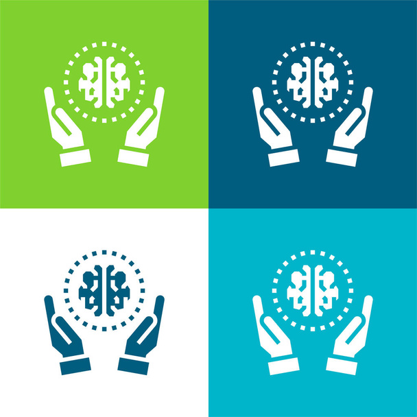 Brain Flat Minimal Icon Set mit vier Farben - Vektor, Bild