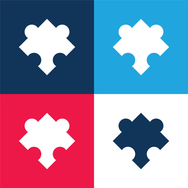 Quebra-cabeça preto peça girada forma azul e vermelho quatro cores conjunto de ícones mínimos - Vetor, Imagem