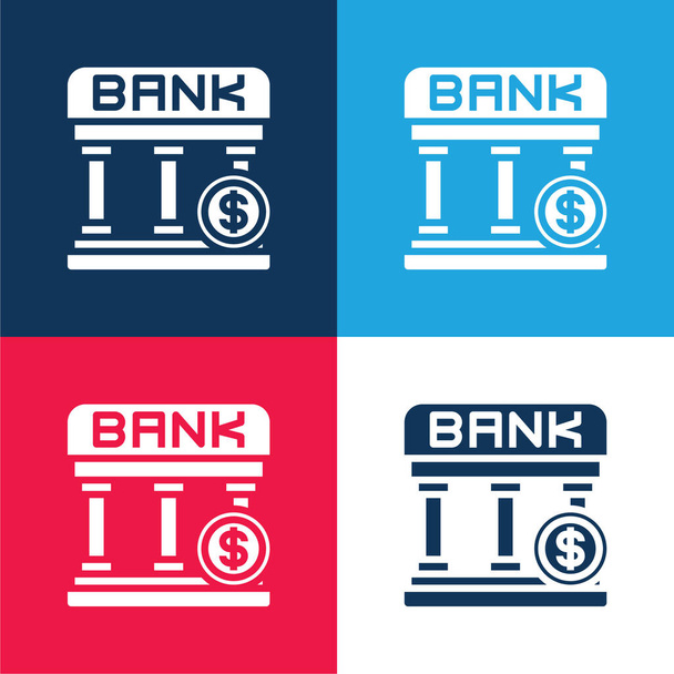 Banca blu e rosso quattro set icona minimale colore - Vettoriali, immagini
