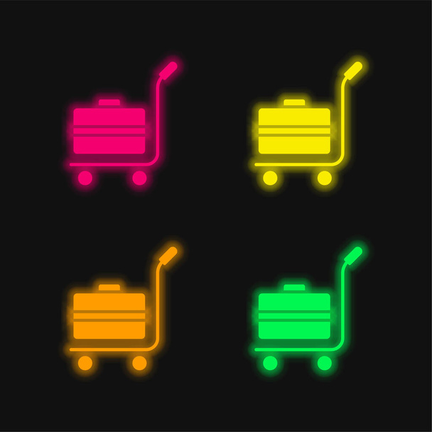 Bagaż cztery kolor świecący neon wektor ikona - Wektor, obraz
