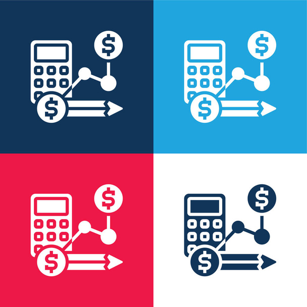 Účetnictví modrá a červená čtyři barvy minimální ikona nastavena - Vektor, obrázek