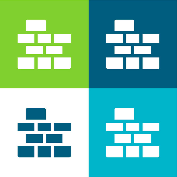 Brick Wall Flache vier Farben minimales Symbol-Set - Vektor, Bild