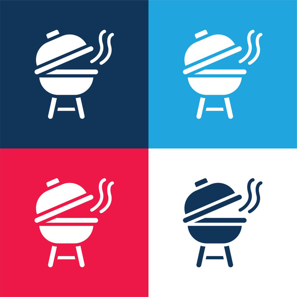 Bbq azul e vermelho conjunto de ícones mínimos de quatro cores - Vetor, Imagem